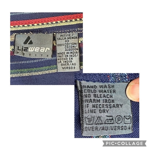 Liz Wear Vintage Striped Cotton Button Velcro Closure Wrap Around Skirt - Sz 10P - Picture 3 of 13